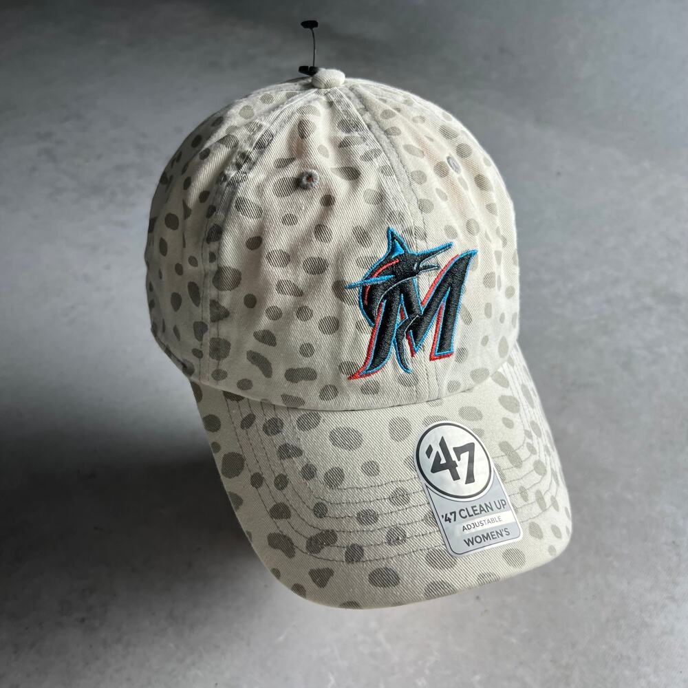 '47 Brand Miami Marlins MLB Grey Cheetah Clean Up Women's Adjustable Dad Hat Cap